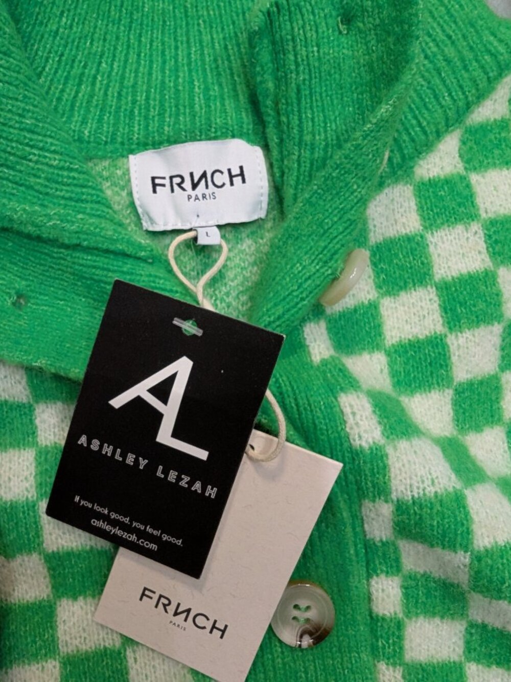 FRNCH Paris Green Checkerboard Sweater L - Picture 3 of 9